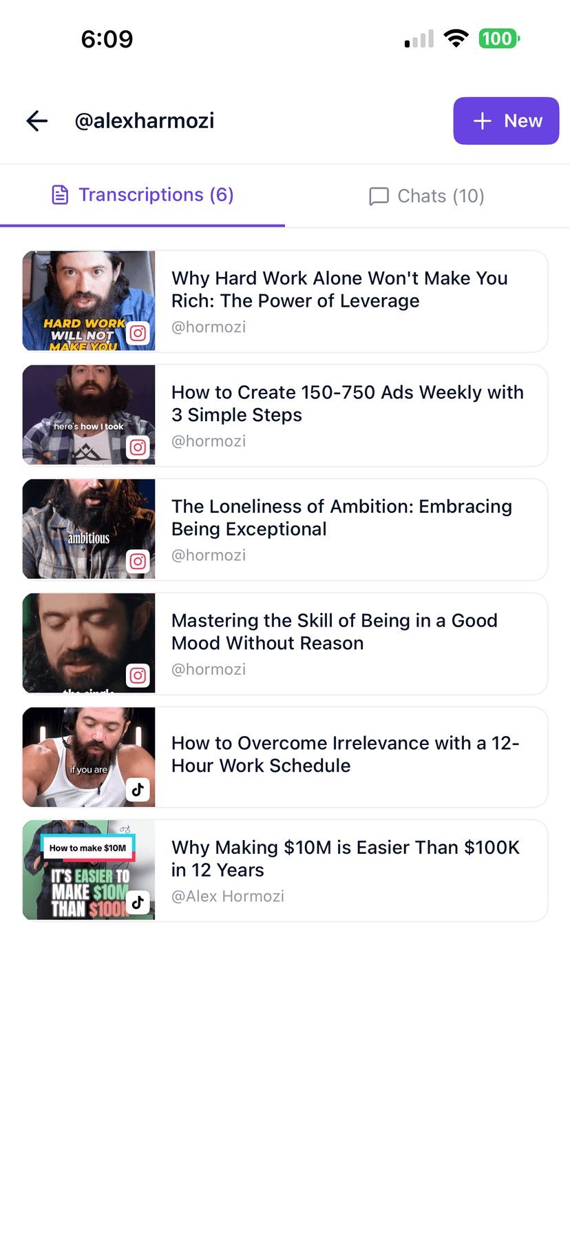 All transcriptions from one creator organized by folder